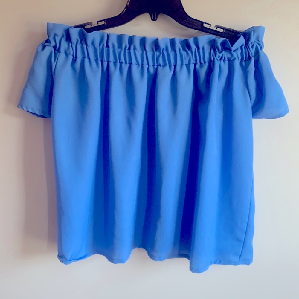 D & Kade Blue Off The Shoulder Top Shirt Blouse Medium Ruffle